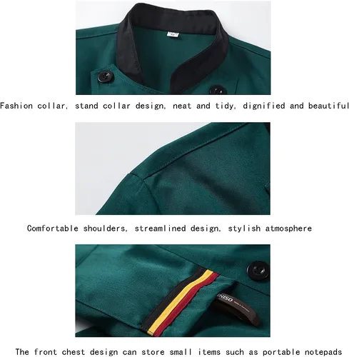 Vista 2 de Abrigo de chef de manga corta clásico unisex para hombres y mujeres, uniforme de chef de cocina con doble botonadura