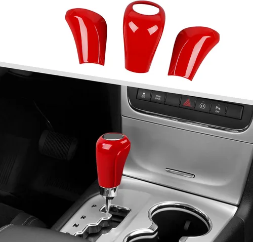 Vista 8 de Jimen Compatible con Jeep Grand Cherokee 2011-2013, 3 piezas de cubierta de perilla de palanca de cambios accesorios interiores (fibra de carbono)