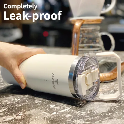 Vista 3 de Samsta - Vaso aislado confiable a prueba de fugas de 32 onzas con diseño de doble tapa, popote y asa, taza de viaje de acero inoxidable de doble