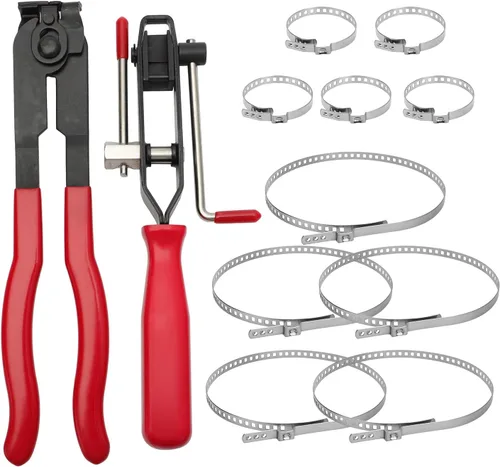 Alpha Rider Alicates de abrazadera de arranque de eje de junta CV, 12 unidades con kit de abrazaderas de arranque CV, 10 bandas de crimpado,