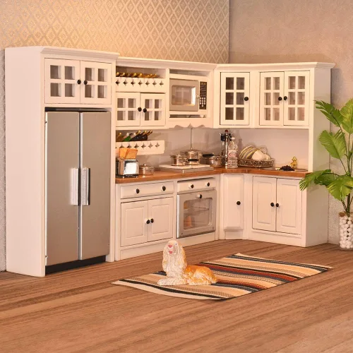 Vista 10 de Muebles en miniatura para casa de muñecas iLAND a escala 1:12, cocina moderna para casa de muñecas con set de accesorios