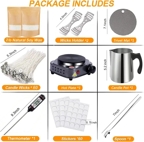 Vista 2 de Kit de fabricación de velas BBAXI con placa caliente electrónica, derretidora de cera de velas para fundir, incluye olla para verter, placa