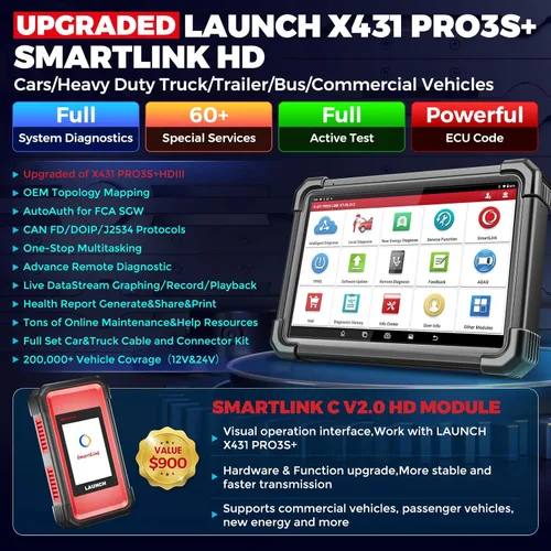 Vista 9 de LAUNCH - Escáner X431 PRO3S+Smartlink HD para camiones de diésel o gasolina, herramienta de diagnóstico bidireccional con reprogramación J2534, mapa