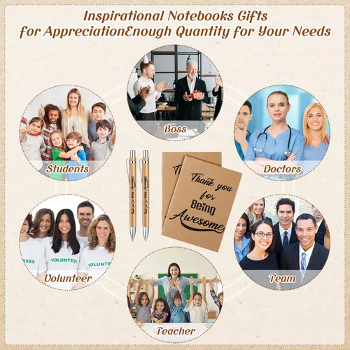 Vista 4 de Ctosree 48 piezas de regalos de regreso a clases, bloc de notas de agradecimiento universitario con bolígrafo de bambú, bloc de notas motivacional