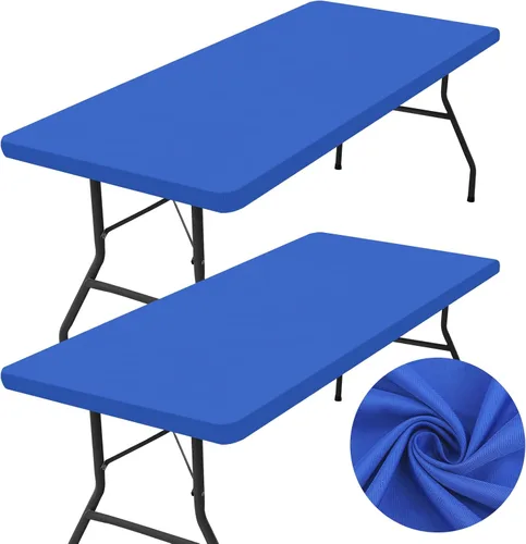 Vista 13 de homing Paquete de 2 manteles rectangulares, mantel de tela elástica ajustable para mesas plegables de 6 pies, mantel lavable para picnic