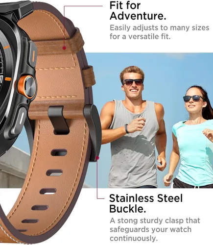 Vista 6 de Miimall Leather Band for Samsung Galaxy Watch Ultra 47mm(2025/2024), Premium Full Grain Leather Strap with Metal Connector, Rugged Elegant