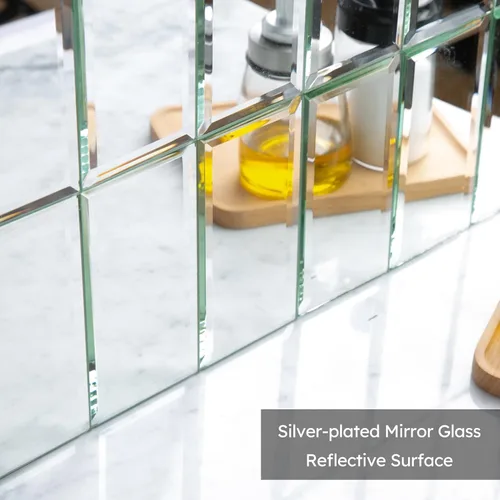 Vista 3 de Diflart Azulejos de espejo para despegar y pegar estilo metro, plateados, 3x6 pulgadas, salpicadero de espejo biselado para cocina, bar, azulejos