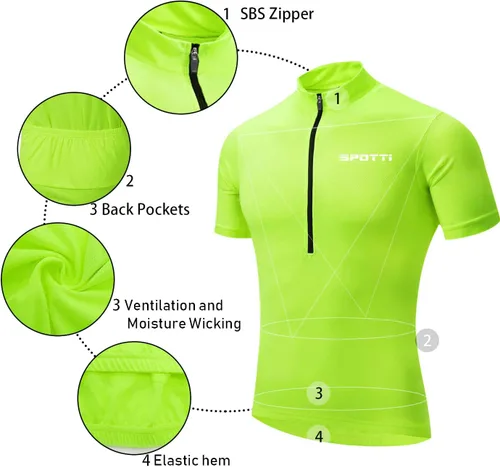 Vista 4 de Camiseta de ciclismo de manga corta para hombre con 3 bolsillos traseros, absorbe la humedad, transpirable, de secado rápido