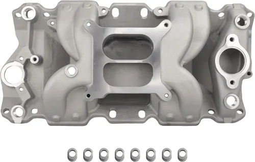 Vista 9 de Colector de admisión de aluminio satinado de doble plano, compatible con Chevy SBC 305 327 350 400 1957-1986 1500-6500 RPM