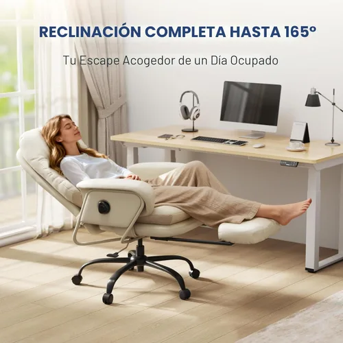 Vista 6 de FLEXISPOT Luno - Tumbona 2 en 1 para interiores con ruedas, reposapiés reclinable de 90-165°, sillas de oficina en casa para sala de estar