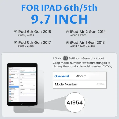 Vista 2 de OYEEICE Funda de teclado para iPad 6ª/5ª generación de 9.7 pulgadas, teclado inalámbrico desmontable retroiluminado de 7 colores, cubierta magnética