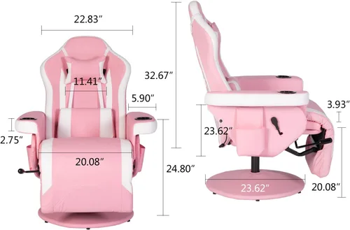 Vista 3 de Modern-Depo Silla reclinable giratoria para videojuegos, silla reclinable ergonómica de respaldo alto con reposacabezas, soporte lumbar, respaldo