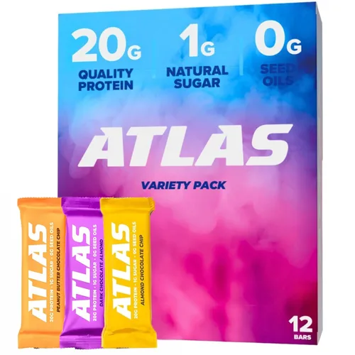 Atlas Bar - Keto Protein Bars, Ultimate Variety Pack - Alta proteína, bajo azúcar, bajo en carbohidratos, suero alimentado con hierba, proteína