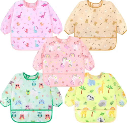 Vista 19 de Accmor 5 Pack Long Sleeve Bibs, Baby Smock Waterproof Sleeved Bib Smock for Baby Toddler 6-36 Months