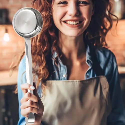 Vista 8 de Cucharones con gancho para cucharas y cucharones, cucharón para sopa, cuchara para el hogar, medición de pizza con acero inoxidable para hornear