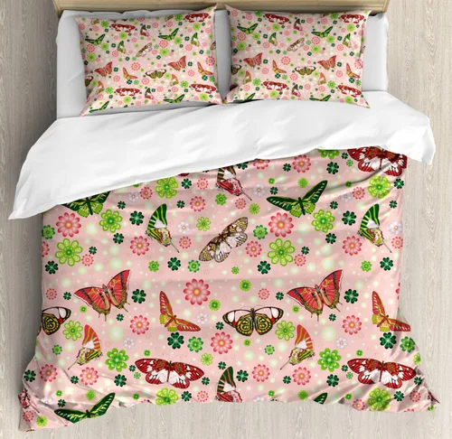 Vista 221 de Ambesonne Hawaii - Juego de funda de edredón de verano, palmeras y hojas exóticas de helecho, fondo colorido abstracto, juego de ropa de cama