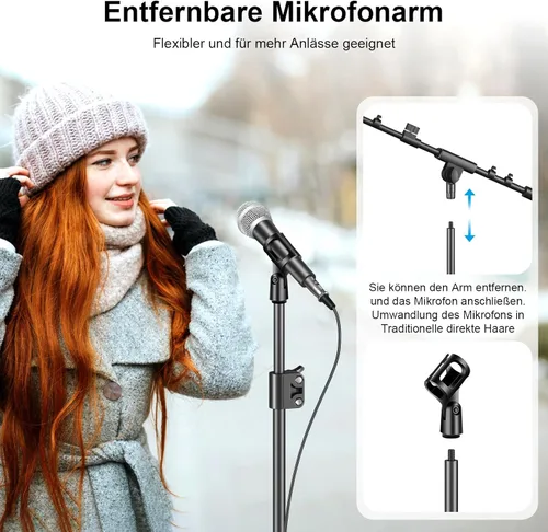 Vista 4 de Soporte de micrófono, brazo de boom trípode de altura ajustable de alta resistencia con bolsa de transporte, 2 clips de micrófono, adaptador de 3/8