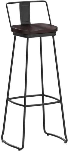 Vista 5 de Taburetes de bar giratorios de 24 pulgadas con respaldo, juego de 2 sillas de bar de metal con asiento de madera, taburetes de bar industriales