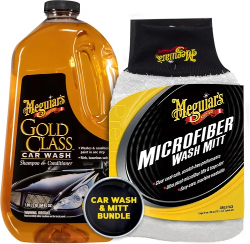 Meguiar's Kit de lavado y brillo, accesorios para lavado de autos para el brillo definitivo, con nuestro lavado de autos Gold Class, jabón de espuma