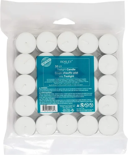 Vista 4 de Hosley Velas de té sin perfume a granel, 50 velas blancas de larga duración, mini velas votivas para el hogar, restaurantes, iglesia de Shabat