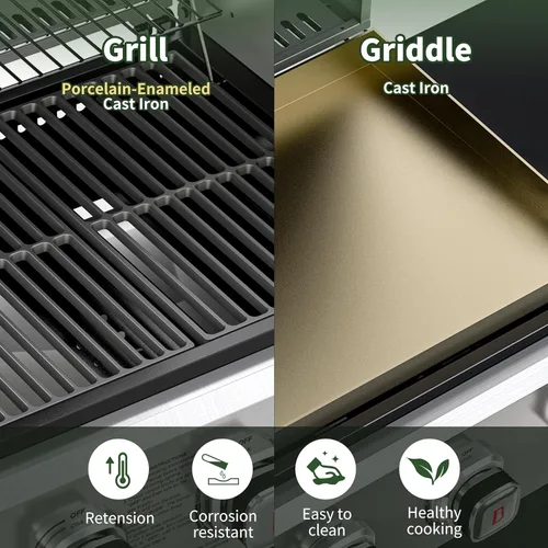 Vista 5 de Brand-Man - Combo de parrilla de 6 quemadores, parrilla de gas propano versátil 2 en 1 con tapas dobles de acero inoxidable, combo de barbacoa