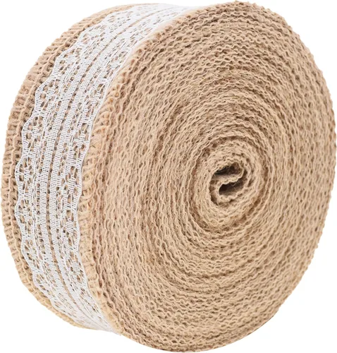 Vista 33 de Mandala Crafts Cinta de arpillera amarilla con alambre para corona, cinta de arpillera amarilla de yute natural rústico de 2 pulgadas de ancho, 10