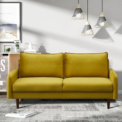 Vista 38 de INSTORY Sofá de terciopelo Sofá moderno de mediados de siglo con patas de madera para sala de estar - Beige