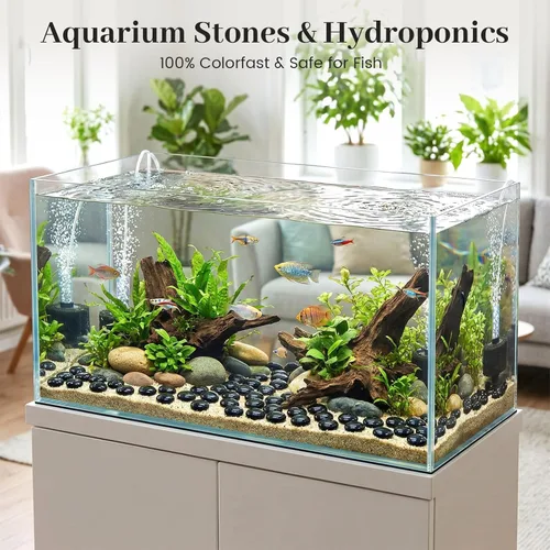 Vista 5 de FUTUREPLUSX Canicas de vidrio plano negro de 1 libra, relleno de jarrón de guijarros de vidrio, cuentas oscuras, pecera, gema decorativa para mesa