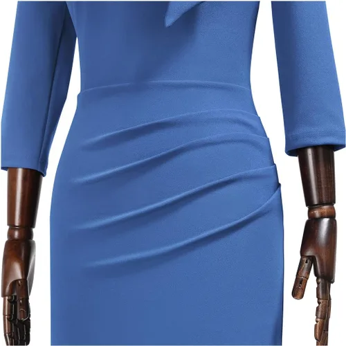 Vista 7 de Miusol - Vestido entallado de cóctel, plisado, estilo retro, cuello medio.