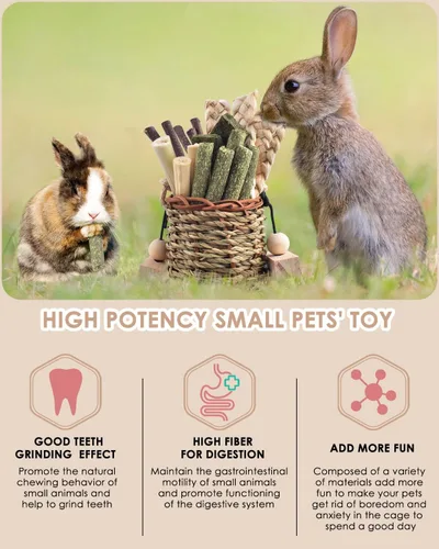 Vista 4 de Bissap Juguetes Masticables para Conejos, Cestas Colgantes de Hierba Marina Natural Masticables de Plantas Acuáticas Tejidas Golosinas Masticables