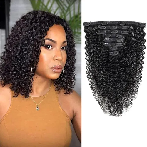Vista 9 de Extensiones de cabello ondulado con clip, rizado natural, 100% cabello humano brasileño sin procesar, para mujeres negras (12 pulgadas)
