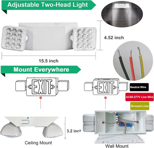 Vista 5 de Luces de emergencia LED para fallos de energía en el hogar, luz de emergencia con baterías de respaldo, accesorio de luces de emergencia comerciales