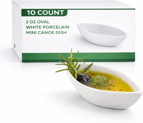 Restaurantware -Cuencos para salsa de inmersión de 2 onzas, 10 platos de salsa en forma de canoa - aptos para microondas, aptos para horno, platos