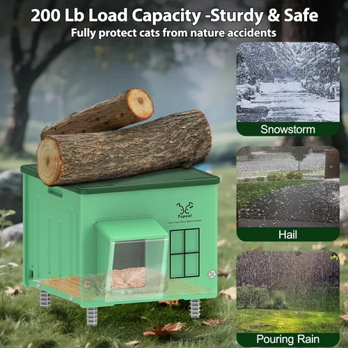 Vista 3 de Casa para gatos con calefacción indestructible para gatos al aire libre en invierno, 100% impermeable y resistente a la intemperie, casa para gatos