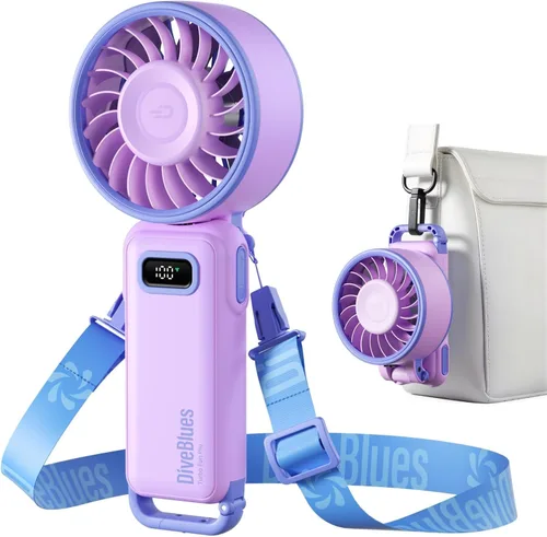 Diveblues Ventilador turbo portátil, ventilador de mano de alta velocidad de 24.3 ft/s, ventilador de cuello personal plegable de 180° 4 en 1 con