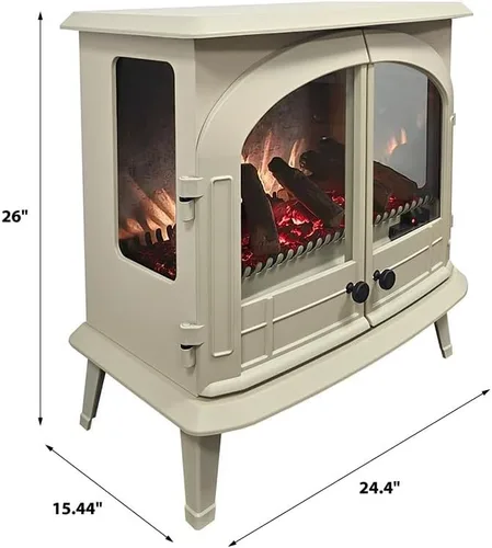 Vista 4 de Modern Ember Harlowe - Estufa Calentadora de Chimenea Eléctrica Independiente en Crema con Cama de Brasas Multicolor Tecnología Inteligente