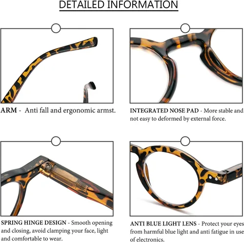Vista 5 de KoKoBin Paquete de 4 lentes de lectura redondos pequeños, cómodos lectores, marco elegante de colores para mujer