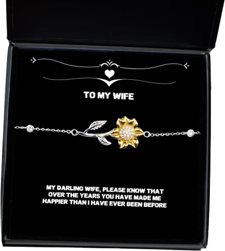 My Darling Wife, Please Know That Over The Years You Have Made me Happier Than Wife Sunflower Bracelet, Unique Wife, Jewelry for Wife