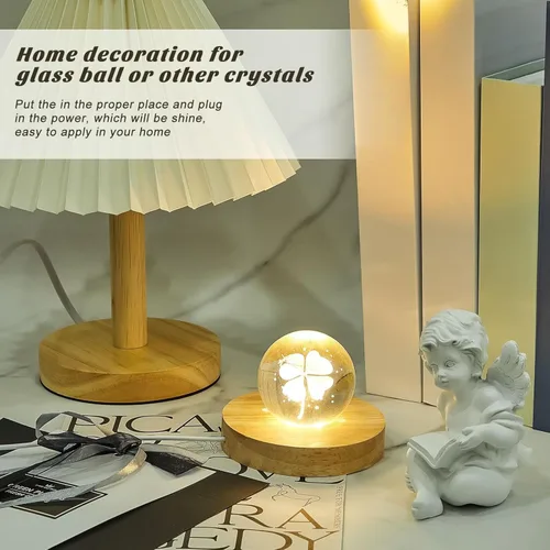 Vista 5 de Honoson 8 piezas Base de exhibición LED de madera con luz para arte de cristal Base de madera para exhibición de arte de vidrio 3D Luz cálida