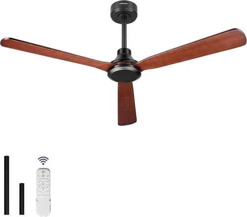 Vista 15 de YOUKAIN Ventiladores de techo de 52 pulgadas sin luces, 3 ventiladores de techo de hoja de madera negra, control remoto, motor reversible de 6