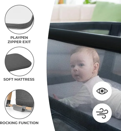 Vista 6 de Kinderkraft Sofi - Cuna de viaje portátil para bebé, cuna convertible 4 en 1 con corral fácil de empacar, cómodo colchón de cuna y una función