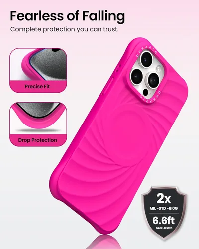 Vista 4 de ORNARTO Vortuxe - Funda para iPhone 15 Pro de 6.1 pulgadas, color rosa intenso + funda para AirPods Pro 2, color rosa intenso
