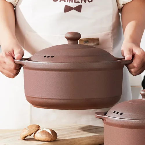 Cazuela de terracota natural con tapas ollas de arcilla para cocinar, ollas de arroz de loza sin glasear (UpgradeT1-1QT)