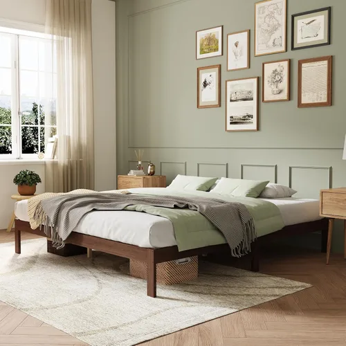 Vista 35 de Novilla Marco de Cama Tamaño King Marco de Cama King y Cabecero, Marcos de Cama King con Cabecero y Soporte de Listones de Madera, No Se Necesita
