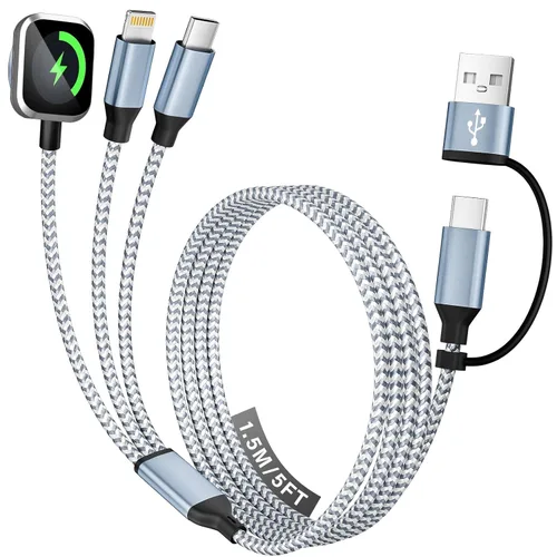 Vista 8 de Cruise Essentials Cable de Carga 4 en 2 para Cargador Apple iWatch/iPhone 17/Lightning/Micro, Cable Cord de Carga Múltiple de Viaje Compatible