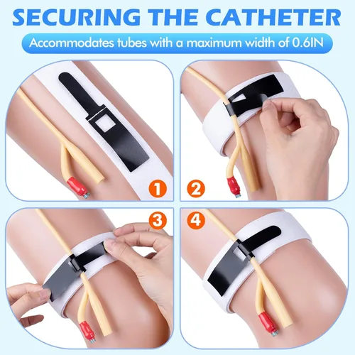 Vista 6 de Foley - Correa de catéter para las piernas, banda ajustable antideslizante, soporte para catéter para un drenaje seguro, tela suave al tacto