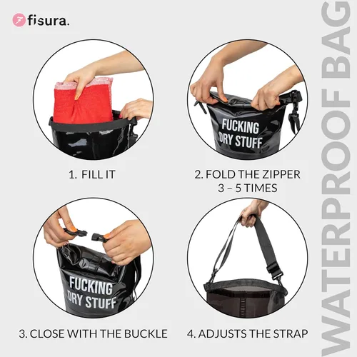 Vista 3 de Fisura Waterproof Dry Bag 5 Litres Blue Dry Bag with Roll Up Closure and Shoulder Strap. 29 x 41.5 cm