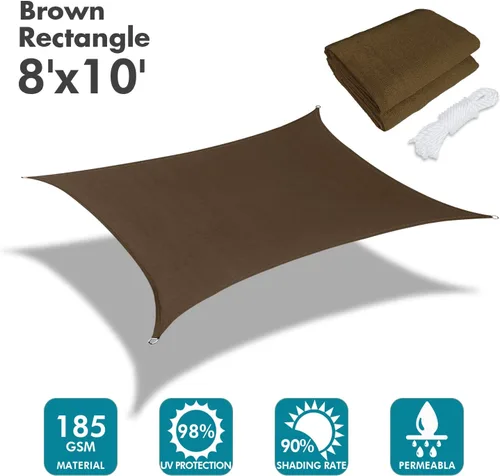 Vista 2 de KANAGAWA - Toldo rectangular tipo vela, parasol de tela que bloquea rayos UV para exteriores, patio y jardín, 8x10 pies, marrón