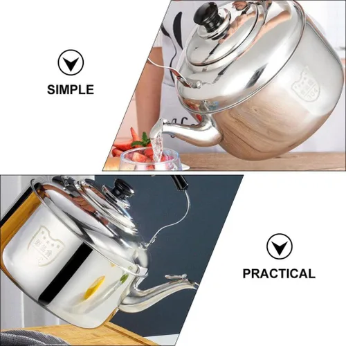 Vista 2 de HEMOTON Hervidor de té para el hogar, tetera silbante, tetera de acero inoxidable, tetera clásica, hervidor de agua con mango frío para estufa, 4 L