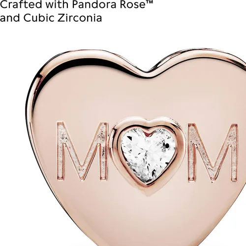 Vista 3 de PANDORA Joyería Claro Mamá Corazón Circonita Cúbica Charm en Rosa